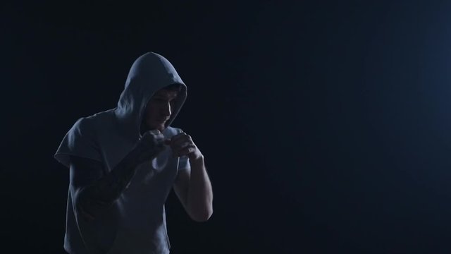 shadow fight training of boxer