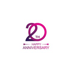 20th anniversary vector template. Design for celebration, greeting cards or print.