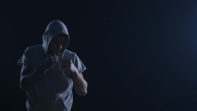 shadow fight training of boxer