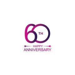 60th anniversary vector template. Design for celebration, greeting cards or print.