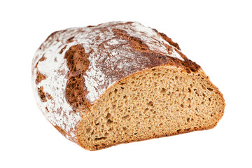 Half of loaf bread rye dark bread on white isolated