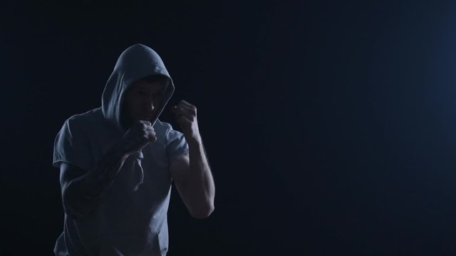 shadow fight training of boxer
