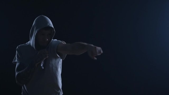 shadow fight training of boxer