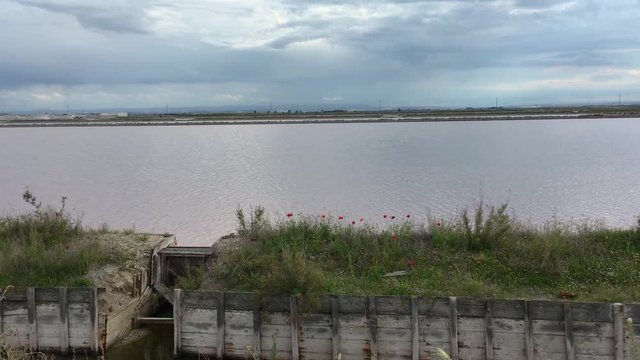 Panorama of Salt pan, salt works in Apulia, Itally