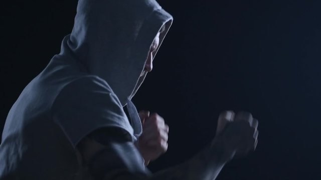 shadow fight training of boxer