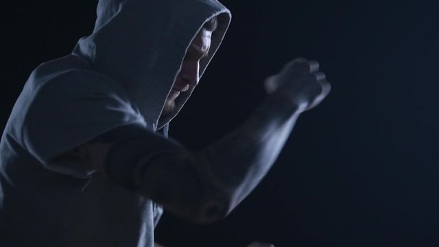 shadow fight training of boxer