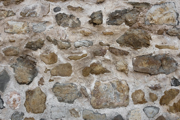 Wall built with stone and cement mortar or lime