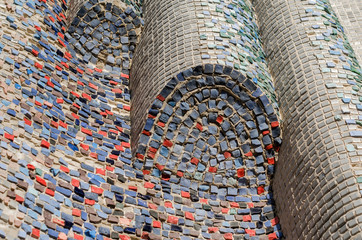 building wall with vintage color mosaic close up