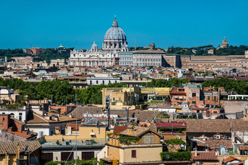 Fototapeta na wymiar Rome, Italy: Panoramic Scenic View of the City from the Terrace of Pincio in Villa Borghese