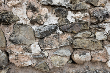 Wall built with stone and cement mortar or lime