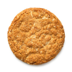 Crunchy oat and wholemeal biscuit isolated on white. Top view. - obrazy, fototapety, plakaty
