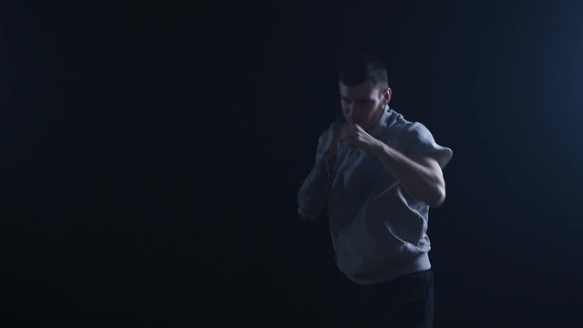 shadow fight training of boxer