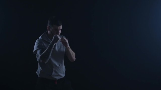 shadow fight training of boxer