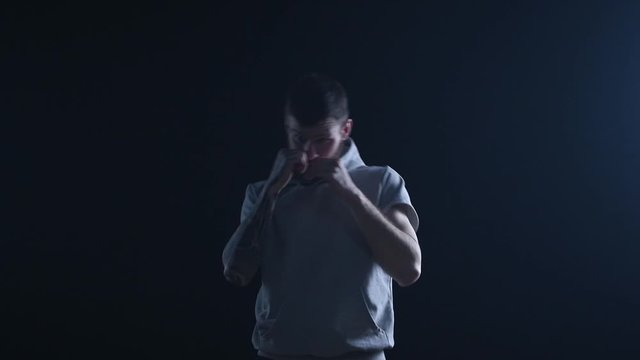 shadow fight training of boxer