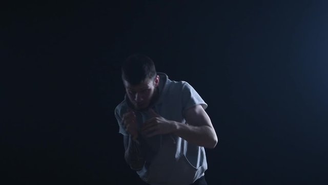 shadow fight training of boxer