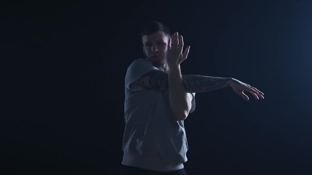 shadow fight training of boxer