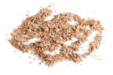 sawdust scattered on a white background top view isolated