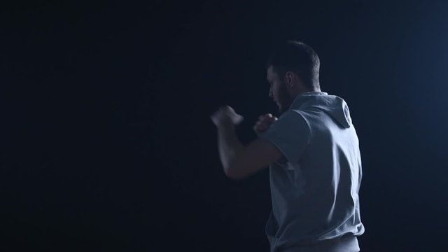 shadow fight training of boxer