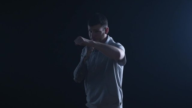 shadow fight training of boxer