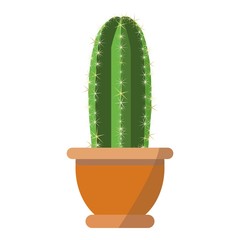 Huge green cactus plant vector illustration in brown flower pot isolated on white background