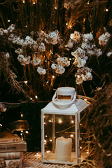 Christmas lantern and ball. holiday lights bokeh background