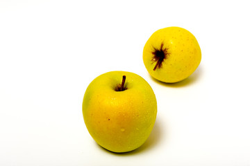 Fresh green apples on white background