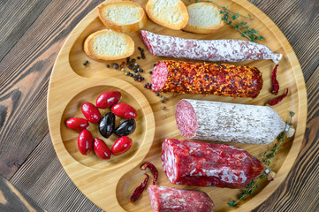 Assortment of salami with appetizers