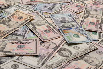 The texture of all US banknotes of five, ten, twenty, fifty and one hundred. 2019