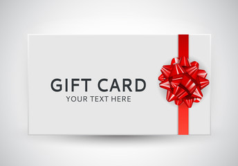 Gift Card Template with Bow and Ribbon Vector Illustration