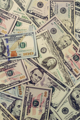 Close up dollar texture, dollars in denominations of five, ten, twenty, fifty, one hundred 2019