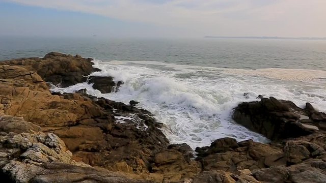 Footage of waves on the Brittany coastline close to Point du Talud. The environmental sound is present