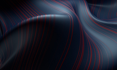 3d render of deformed surface with detailed texture on it. Red lines on blue.