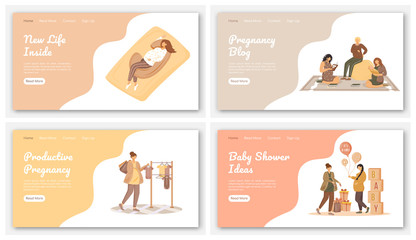 Happy pregnancy landing page vector template. Maternity awaiting website interface idea with flat illustrations. Prenatal care homepage layout. Maternal lifestyle web banner, webpage cartoon concept