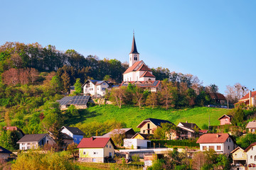 Fototapeta na wymiar Scenery at green hills near Zgornja Kungota in Slovenia