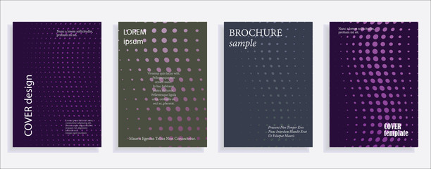 Minimalistic cover design templates. Set of layouts for covers of books, albums, notebooks, reports, magazines. Line halftone gradient effect, flat modern abstract design. Geometric mock-up texture