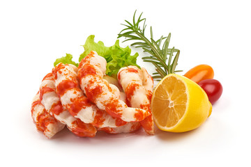 Surimi prawns, Japanese shrimps, isolated on white background