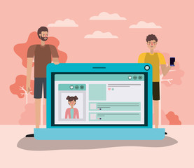 Avatar men and laptop vector design