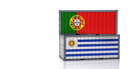 Freight container with Portugal and Uruguay national flag
