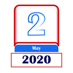 2 May 2020. Vector flat daily calendar. Date, month.