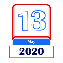 13 May 2020. Vector flat daily calendar. Date, month.