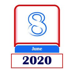 8 June 2020. Vector flat daily calendar. Date, month.