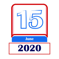 15 June 2020. Vector flat daily calendar. Date, month.