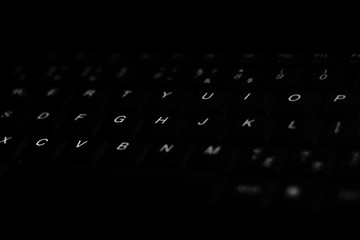 Keyboard for notebook. English keyboard with light. Hacker keyboard. Neon light. Keyboard for developers and hackers
