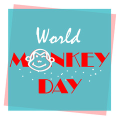 Happy World Monkey day web banner illustration. Wild animal with African safari decoration for animal care and conservation. Typography for World Monkey Day on 14 December with monkey head on 