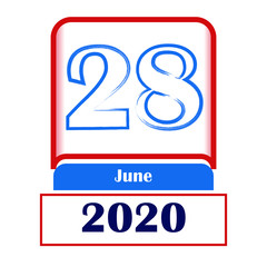 28 June 2020. Vector flat daily calendar. Date, month.