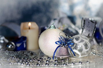 Christmas toys in white and blue tones