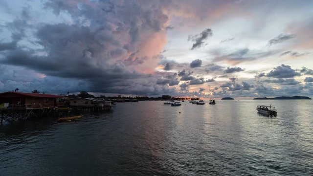 4K Beautiful Sunset moving cloud timelapse at Tanjung Aru, Sabah, Malaysia