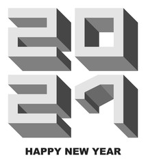 Happy New Year 2021 - greeting card, invitation, flyer, poster - bright gray cubic font numbers - vector