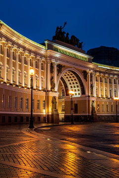St. Petersburg, Palace Square, night view, lights, reflections, Russia