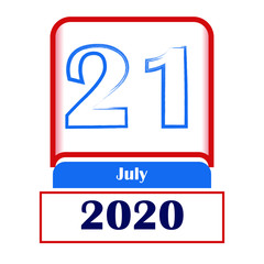21 July 2020. Vector flat daily calendar. Date, month.